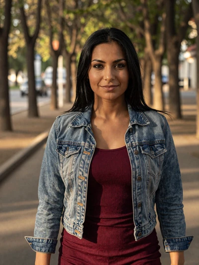Tsvetelina, a 31-year-old Bulgarian woman with dark hair walking along a tree-lined boulevard in Sofia