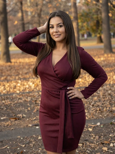 Valentina, a 33-year-old Moldovan woman in a burgundy dress seeking a committed long-distance relationship