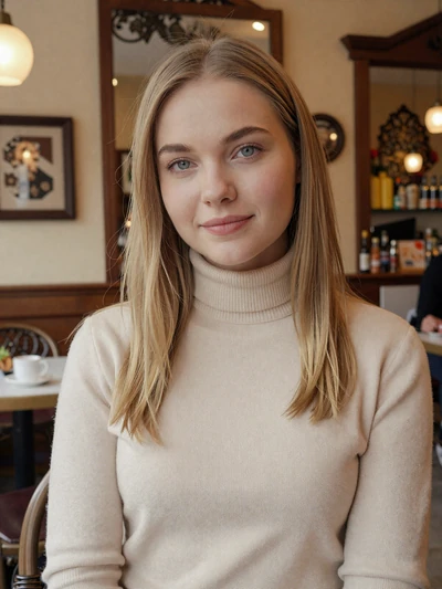 Zofia, 28-year-old Polish woman from Kraków in a cozy old town cafe looking forward to meeting a Western partner