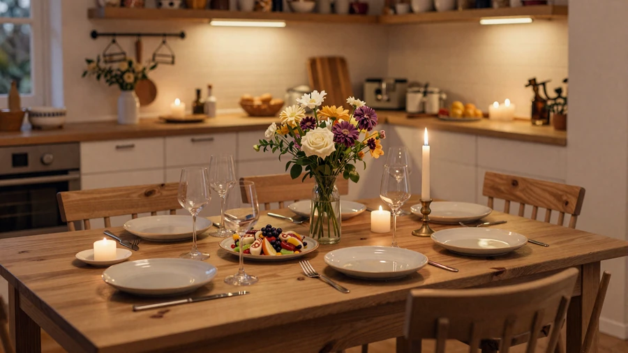 Warm European-style dinner table set for a romantic evening, symbolizing the traditional family values Slavic women bring to relationships