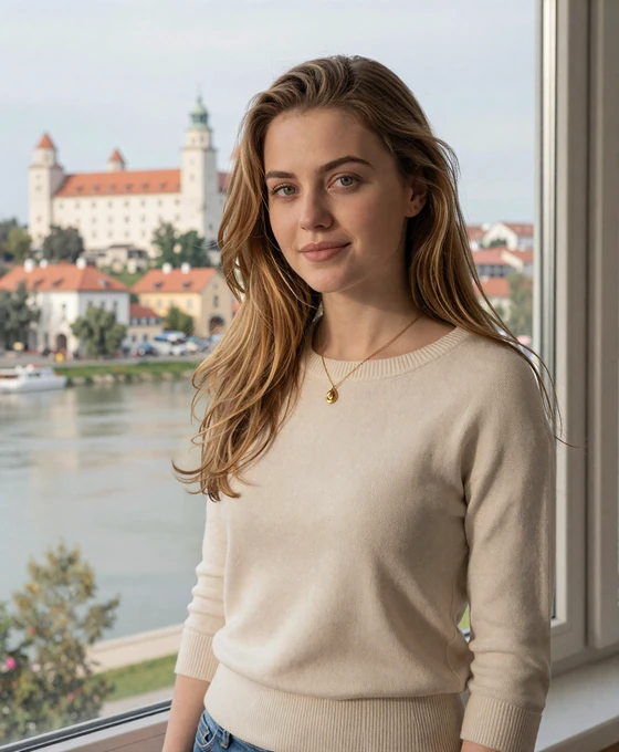 Beautiful Slovakian woman from Bratislava smiling warmly, representing verified Slovak brides on Drogul international dating platform