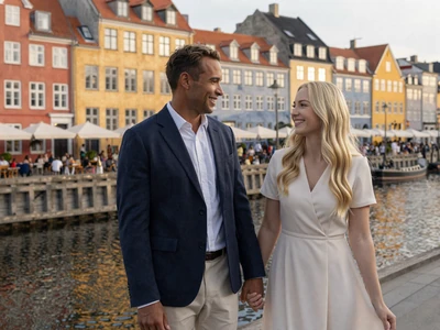Jacob and Yana, a Drogul success couple, standing together in Copenhagen after their wedding